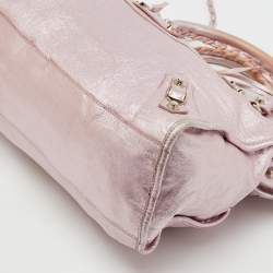 Pre Owned Balenciaga Metallic Rose Pink Leather Agneau Classic S City Tote