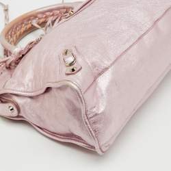 Pre Owned Balenciaga Metallic Rose Pink Leather Agneau Classic S City Tote