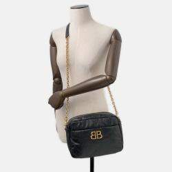 Pre Owned Balenciaga Monaco Black Calf Leather Camera Bag