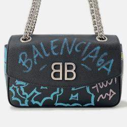Pre Owned Balenciaga Graffiti Chain shoulder Black/Blue Leather