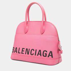 Pre Owned Balenciaga Pink M Grained Calfskin Logo Ville Top Handle Bag