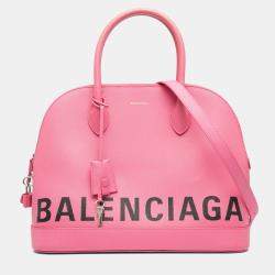 Pre Owned Balenciaga Pink M Grained Calfskin Logo Ville Top Handle Bag