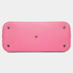 Pre Owned Balenciaga Pink M Grained Calfskin Logo Ville Top Handle Bag
