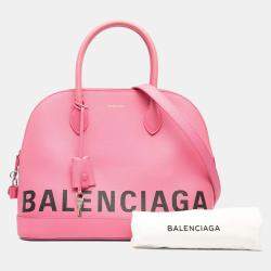 Pre Owned Balenciaga Pink M Grained Calfskin Logo Ville Top Handle Bag