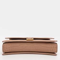Pre Owned Balenciaga Beige Croc Embossed Leather XS Crush Chain Shoulder Bag