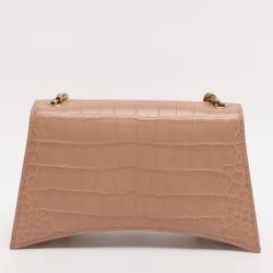 Pre Owned Balenciaga Beige Croc Embossed Leather XS Crush Chain Shoulder Bag