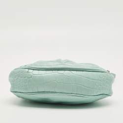 Pre Owned Balenciaga Pale Turquoise Croc Embossed Leather XS Le Cagole Shoulder Bag
