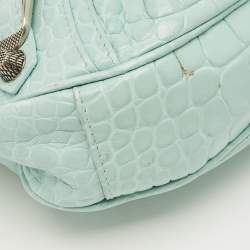 Pre Owned Balenciaga Pale Turquoise Croc Embossed Leather XS Le Cagole Shoulder Bag
