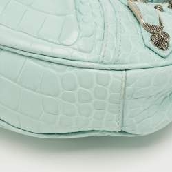 Pre Owned Balenciaga Pale Turquoise Croc Embossed Leather XS Le Cagole Shoulder Bag