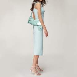 Pre Owned Balenciaga Pale Turquoise Croc Embossed Leather XS Le Cagole Shoulder Bag