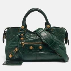 Pre Owned Balenciaga Green Leather GGH Part Time Bag