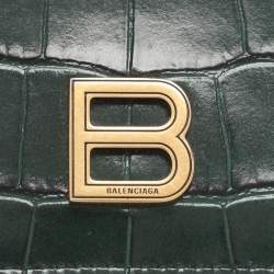 Pre Owned Balenciaga Green Croc Embossed Leather Hourglass Card Holder