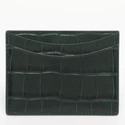 Pre Owned Balenciaga Green Croc Embossed Leather Hourglass Card Holder