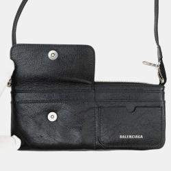Pre Owned Balenciaga Logo Superbusy Shoulder Bag Black Leather