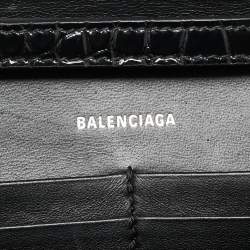 Pre Owned Balenciaga Black Croc Embossed Leather Hourglass Wallet on Chain w/Coin Purse