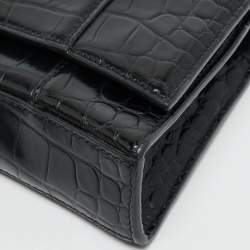 Pre Owned Balenciaga Black Croc Embossed Leather Hourglass Wallet on Chain w/Coin Purse