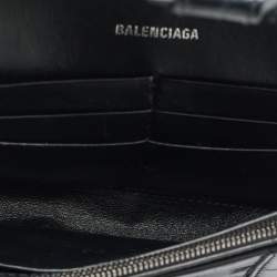 Pre Owned Balenciaga Black Croc Embossed Leather Hourglass Wallet on Chain w/Coin Purse