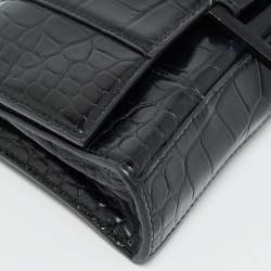 Pre Owned Balenciaga Black Croc Embossed Leather Hourglass Wallet on Chain w/Coin Purse