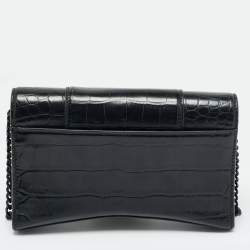 Pre Owned Balenciaga Black Croc Embossed Leather Hourglass Wallet on Chain w/Coin Purse