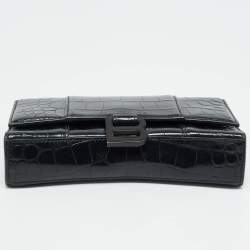 Pre Owned Balenciaga Black Croc Embossed Leather Hourglass Wallet on Chain w/Coin Purse