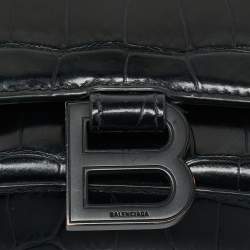 Pre Owned Balenciaga Black Croc Embossed Leather Hourglass Wallet on Chain w/Coin Purse