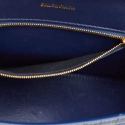 Pre Owned Balenciaga Navy Blue Croc Embossed Leather Small Hourglass Top Handle Bag