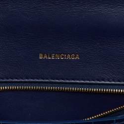 Pre Owned Balenciaga Navy Blue Croc Embossed Leather Small Hourglass Top Handle Bag