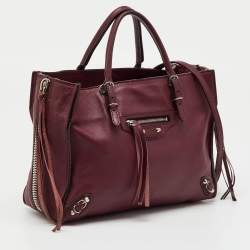 Pre Owned Balenciaga Pourpre Veau Leather Papier A6 Side Zip Tote