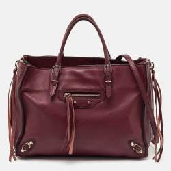 Pre Owned Balenciaga Pourpre Veau Leather Papier A6 Side Zip Tote