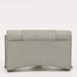 Pre Owned Balenciaga Grey Glitter Leather Hourglass Wallet on Chain