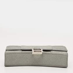 Pre Owned Balenciaga Grey Glitter Leather Hourglass Wallet on Chain
