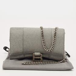 Pre Owned Balenciaga Grey Glitter Leather Hourglass Wallet on Chain