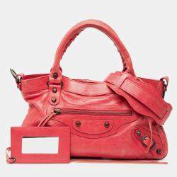 Pre Owned Balenciaga Red Lambskin Motocross Classic First Satchel