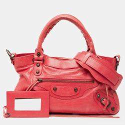 Pre Owned Balenciaga Red Lambskin Motocross Classic First Satchel