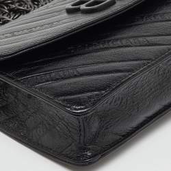 Pre Owned Balenciaga Black Leather BB Wallet on Chain