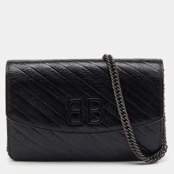 Pre Owned Balenciaga Black Leather BB Wallet on Chain
