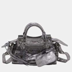 Pre Owned Balenciaga Silver XS Metallic Lambskin Motocross Neo Cagole