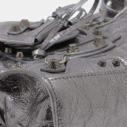 Pre Owned Balenciaga Silver XS Metallic Lambskin Motocross Neo Cagole