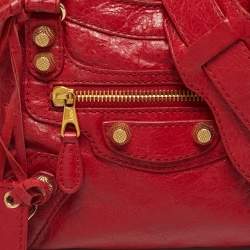 Pre Owned Balenciaga Red Leather Mini Classic City Bag