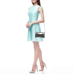 Pre Owned Balenciaga Metallic Grey Croc Embossed Patent Leather Hourglass Wallet on Chain