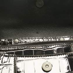 Pre Owned Balenciaga Metallic Grey Croc Embossed Patent Leather Hourglass Wallet on Chain