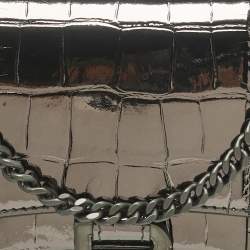Pre Owned Balenciaga Metallic Grey Croc Embossed Patent Leather Hourglass Wallet on Chain
