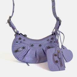 Pre Owned Balenciaga Le Cagole XS Shoulder Bag Crocodile Embossed Calfskin