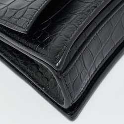 Pre Owned Balenciaga Black Croc Embossed Leather Small Hourglass Top Handle Bag