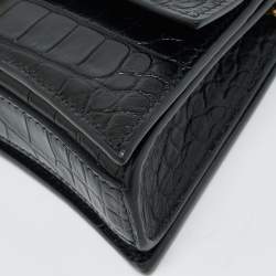 Pre Owned Balenciaga Black Croc Embossed Leather Small Hourglass Top Handle Bag