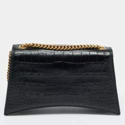 Pre Owned Balenciaga Black Croc Embossed Leather Small Hourglass Top Handle Bag