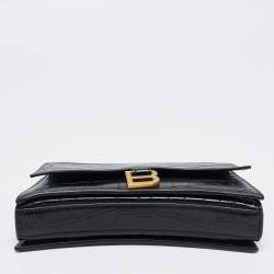 Pre Owned Balenciaga Black Croc Embossed Leather Small Hourglass Top Handle Bag