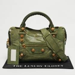 Pre Owned Balenciaga Green Leather GGH Motorcycle City Tote
