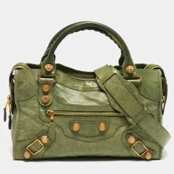 Pre Owned Balenciaga Green Leather GGH Motorcycle City Tote