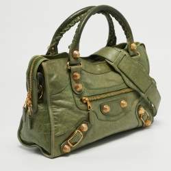 Pre Owned Balenciaga Green Leather GGH Motorcycle City Tote